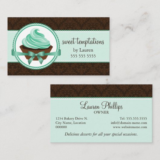 Carte De Visite Couture Cupcake et Damask Bakery (Devant / Derrière)