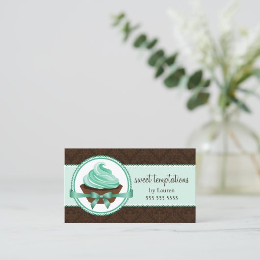 Carte De Visite Couture Cupcake et Damask Bakery (Debout devant)