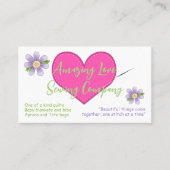 Carte De Visite Couture du coeur cousu et des fleurs pourpres (Devant)