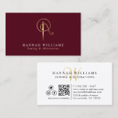 Carte De Visite Couture et modifications Bordeaux & Or Monogramme (Devant / Derrière)