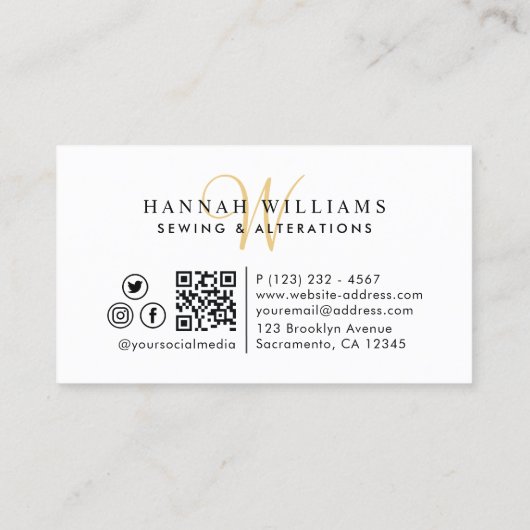 Carte De Visite Couture et modifications Bordeaux & Or Monogramme (Dos)