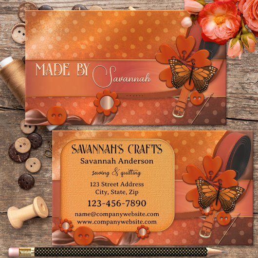 Carte De Visite Couture Patchwork Orange Artisanat