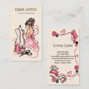 Carte De Visite Couturière Rose Élégante