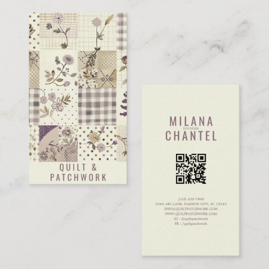 Carte De Visite Couverture en lilac Patchwork Vêtements faits main (Devant / Derrière)