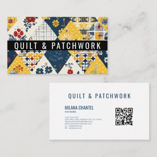 Carte De Visite Couverture en patchwork bleu jaune rouge Vêtements (Devant / Derrière)