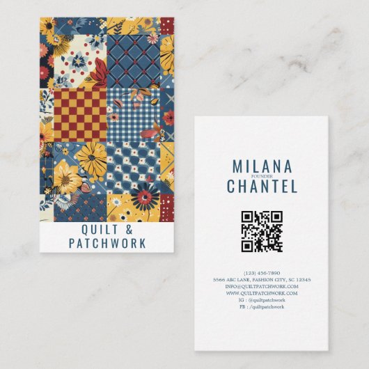 Carte De Visite Couverture en patchwork bleu jaune rouge Vêtements (Devant / Derrière)
