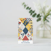 Carte De Visite Couverture en patchwork bleu jaune rouge Vêtements (Debout devant)
