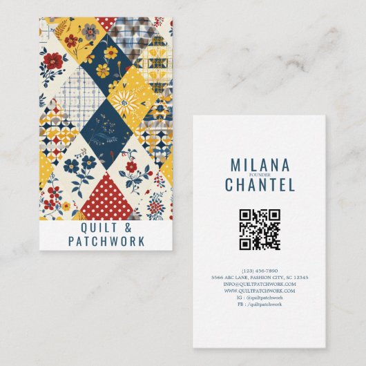 Carte De Visite Couverture en patchwork bleu jaune rouge Vêtements (Devant / Derrière)