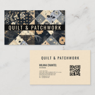 Carte De Visite Couverture en patchwork bleu marine et crème pour