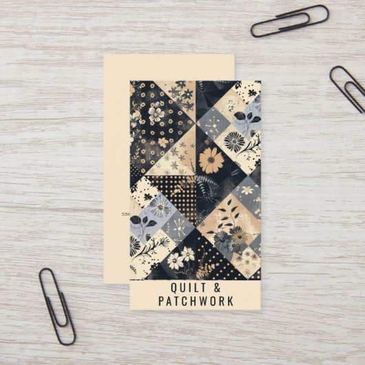 Carte De Visite Couverture en patchwork bleu marine et crème pour  (Devant/Arrière en situation)