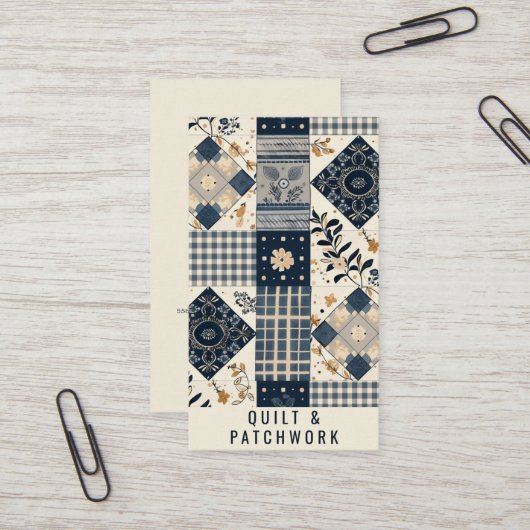 Carte De Visite Couverture en patchwork bleu marine et crème pour (Devant/Arrière en situation)