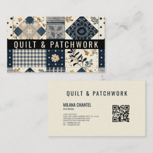 Carte De Visite Couverture en patchwork bleu marine et crème pour