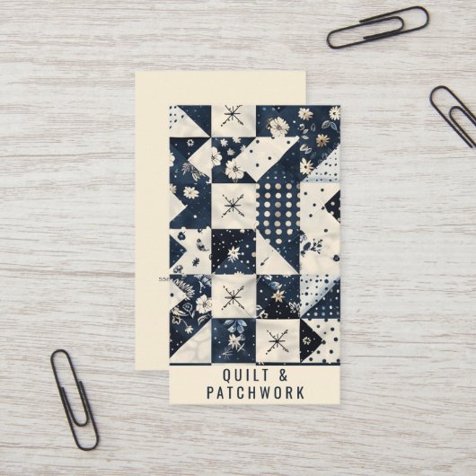 Carte De Visite Couverture en patchwork de couleur bleu marine et (Devant/Arrière en situation)