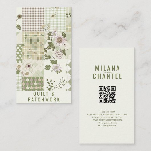 Carte De Visite Couverture en patchwork de lilas vert Vêtements fa (Devant / Derrière)