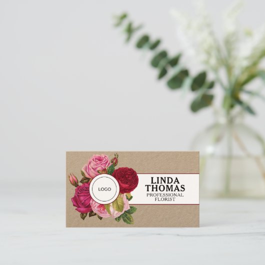 Carte De Visite Couverture rose de style floral (Debout devant)