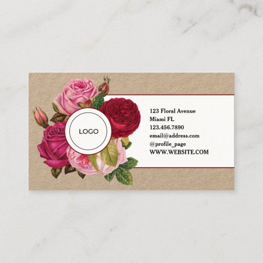 Carte De Visite Couverture rose de style floral (Dos)