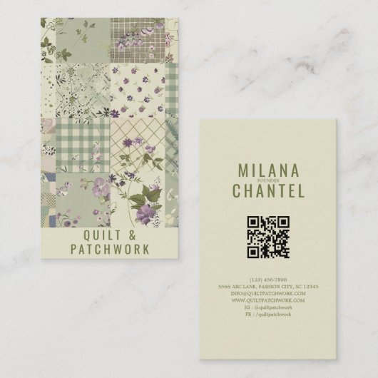 Carte De Visite Couvre-lit en lilas vert Patchwork Vêtements faits (Devant / Derrière)