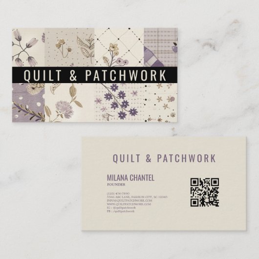 Carte De Visite Couvre-lit en patchwork de lilas Vêtements faits m (Devant / Derrière)