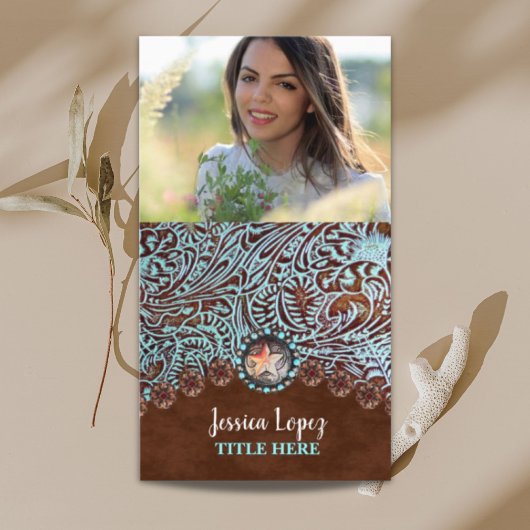 Carte De Visite cowboy rustique tendance turquoise pays occidental