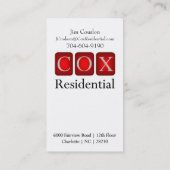 Carte De Visite Cox résidentiel (Dos)