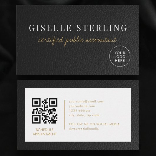 Carte De Visite CPA Accountant Tax Faux Leather Logo QR Code