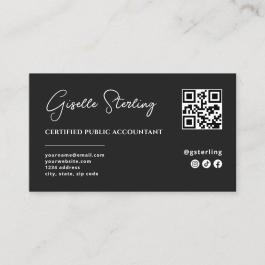 Carte De Visite CPA Tax Accountant Preparer QR Code Script (Devant)