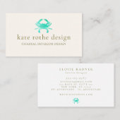 Carte De Visite Crabe d'aquarelle turquoise côtière (Devant / Derrière)