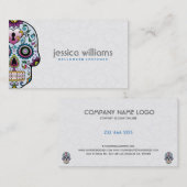 Carte De Visite Crâne à sucre floral avec diamants roses (Devant / Derrière)