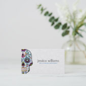 Carte De Visite Crâne à sucre floral avec diamants roses (Debout devant)