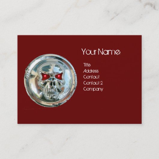 CARTE DE VISITE CRÂNE CHROME NOIR ET MONOGRAMME RUBIS ROUGE (Devant)
