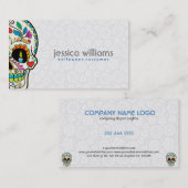 Carte De Visite Crâne de sucre floral brûlant bougies (Devant / Derrière)