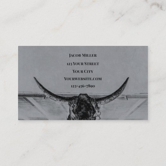Carte De Visite Crâne de vache occidentale noire gris rustique (Dos)
