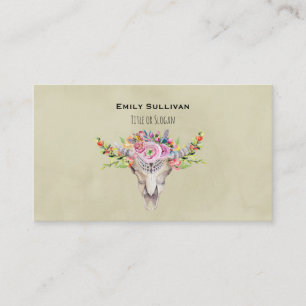 Carte De Visite Crâne de vache Tribal Boho Avec Design Floral Élég