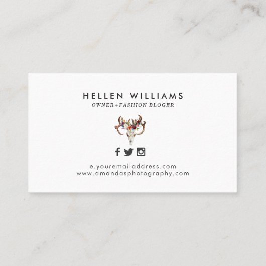 Carte De Visite Crâne et fleurs Boho (Dos)