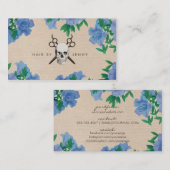 Carte De Visite crâne floral chic bleu de cisaillements de (Devant / Derrière)