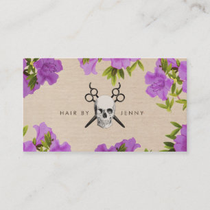 Carte De Visite crâne floral pourpre de cisaillements de coiffeur