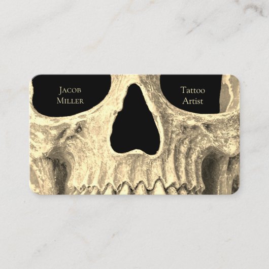 Carte De Visite Crâne gothique Face Tatouage Beige Noir Boutique (Devant)