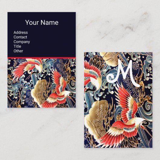 Carte De Visite CRANES DE VOL, VAGUES, FLEURS DE PRINTEMPS Floral  (Devant / Derrière)