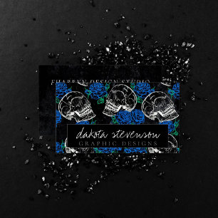 Carte De Visite Crânes et Roses bleus Cool Funky Dark Branding