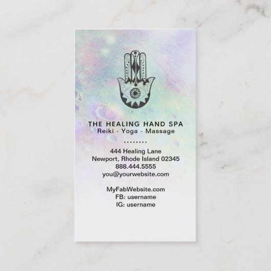 Carte De Visite *~* Cratères de Lune - Hamsa Main de Fatima Arc-en (Dos)