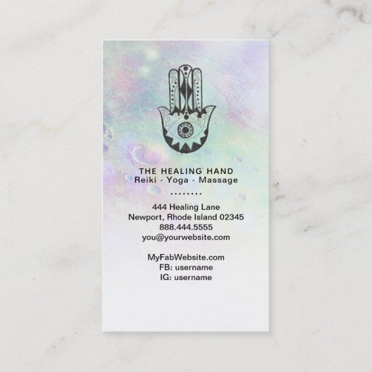 Carte De Visite *~* Cratères de lune Hamsa Main Fatima Arc-en-ciel (Dos)