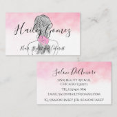 Carte De Visite Crayon de couleur avec aquarelle rose tresse (Devant / Derrière)