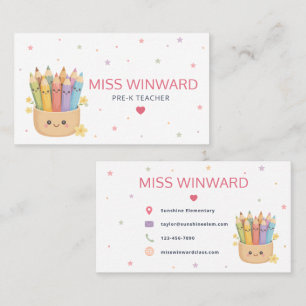 Carte De Visite Crayon Mignon Pastel Professeur