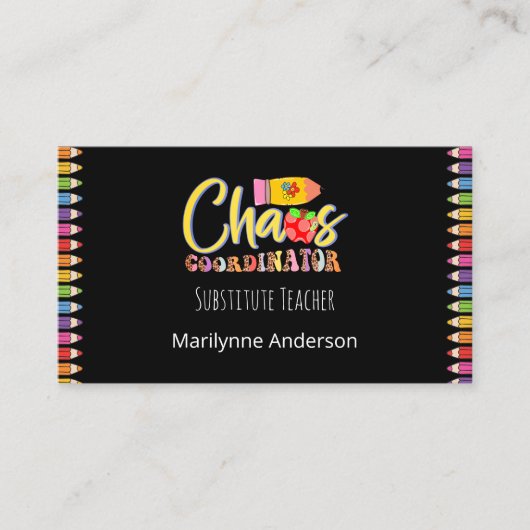 Carte De Visite Crayons Arc-en-Ciel Prof Remplaçant (Devant)