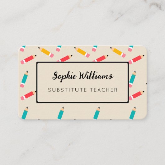 Carte De Visite Crayons colorés Enseignant substitut (Devant)