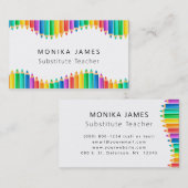 Carte De Visite Crayons colorés mignons Enseignant substitut (Devant / Derrière)