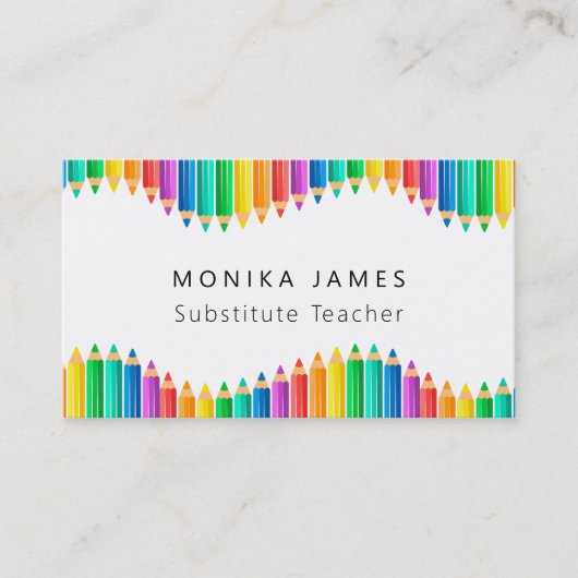 Carte De Visite Crayons colorés mignons Enseignant substitut (Devant)