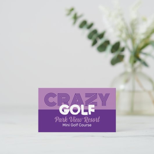 Carte De Visite Crazy Golf Slogan, Mini Golf Course Publicité (Debout devant)