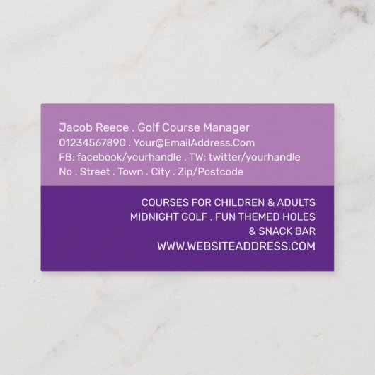 Carte De Visite Crazy Golf Slogan, Mini Golf Course Publicité (Dos)