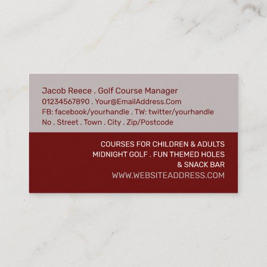 Carte De Visite Crazy Golf Slogan, Mini Golf Course Publicité (Dos)